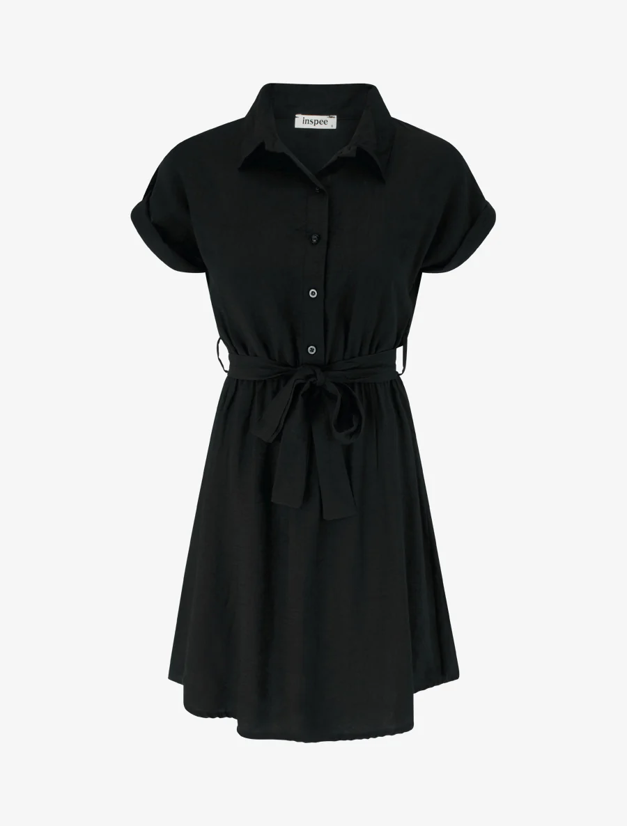 Robe chemise à manches courtes - Noir