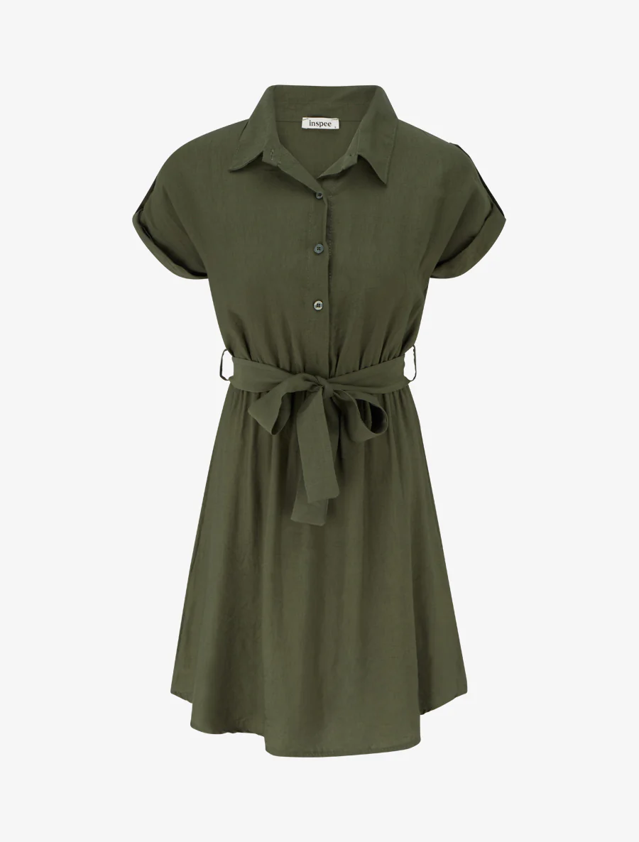 Robe chemise à manches courtes - Kaki