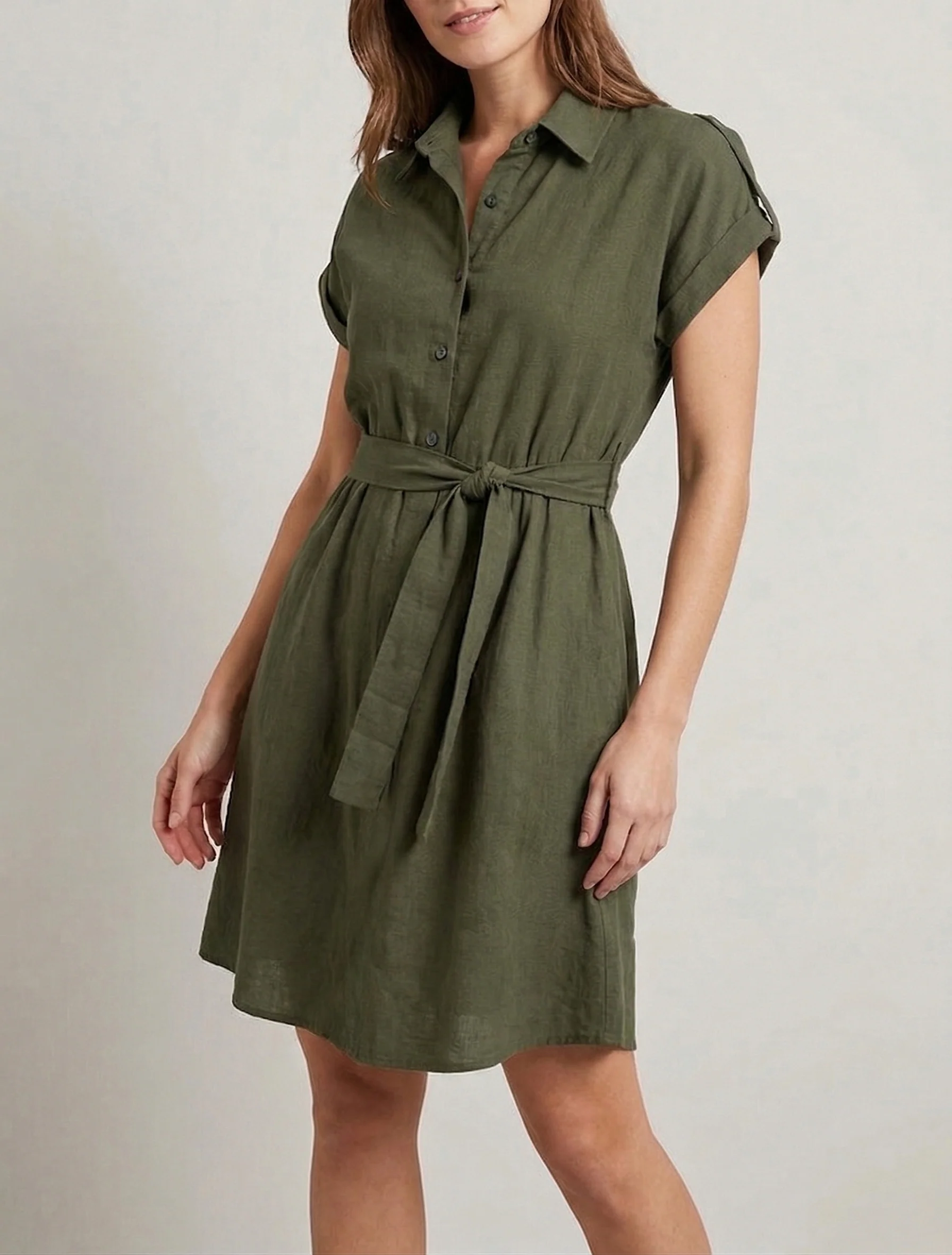 Robe chemise à manches courtes - Kaki - Image 4