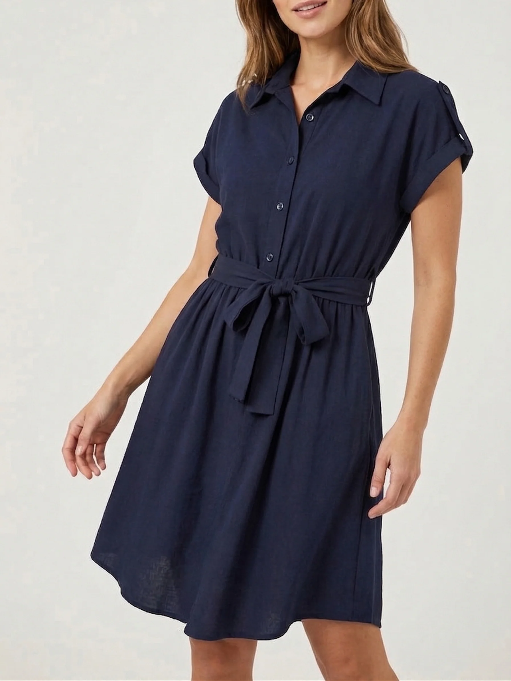Robe chemise à manches courtes - Marine - Image 4