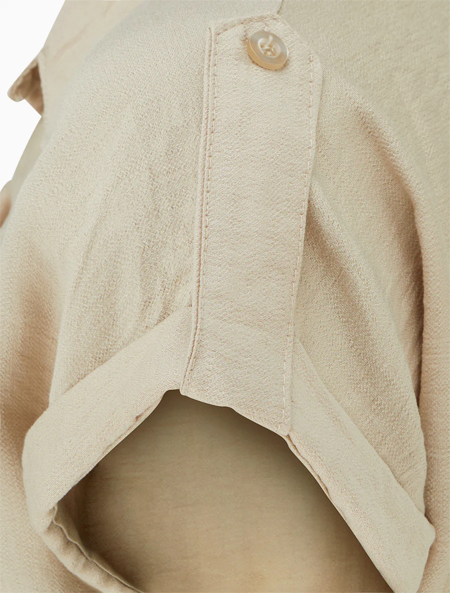 Robe chemise à manches courtes - Beige - Image 3