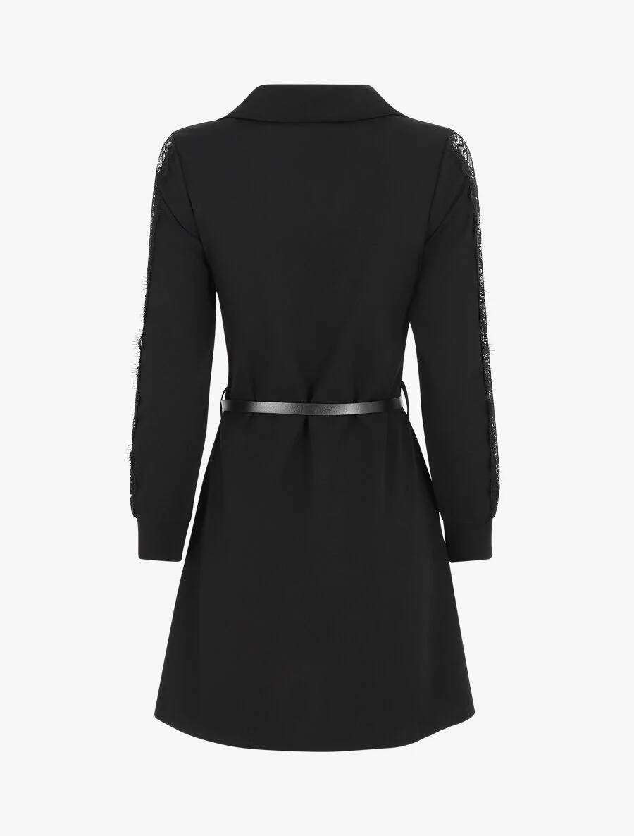 Robe chemise à manches dentelle - Noir - Image 2
