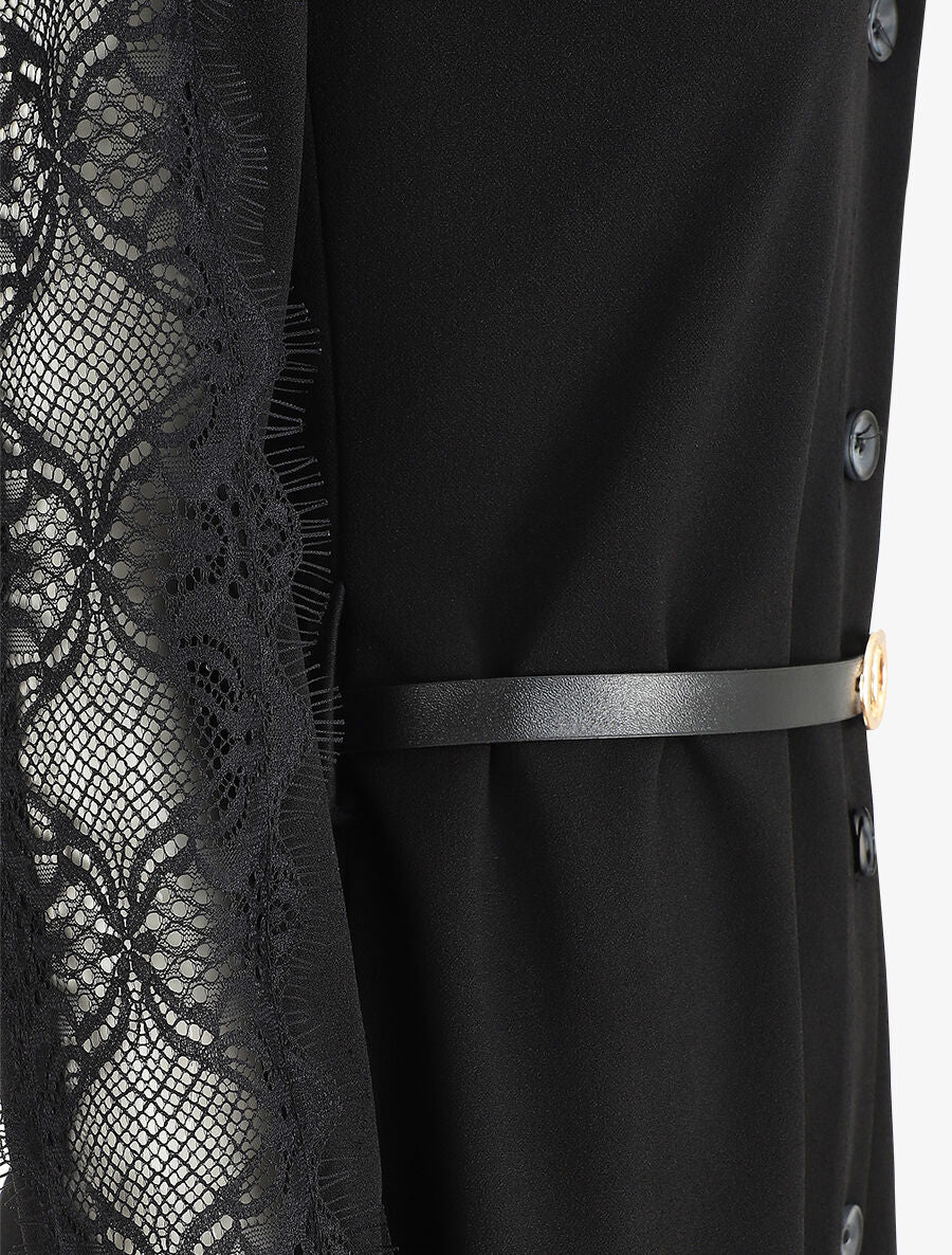 Robe chemise à manches dentelle - Noir - Image 3