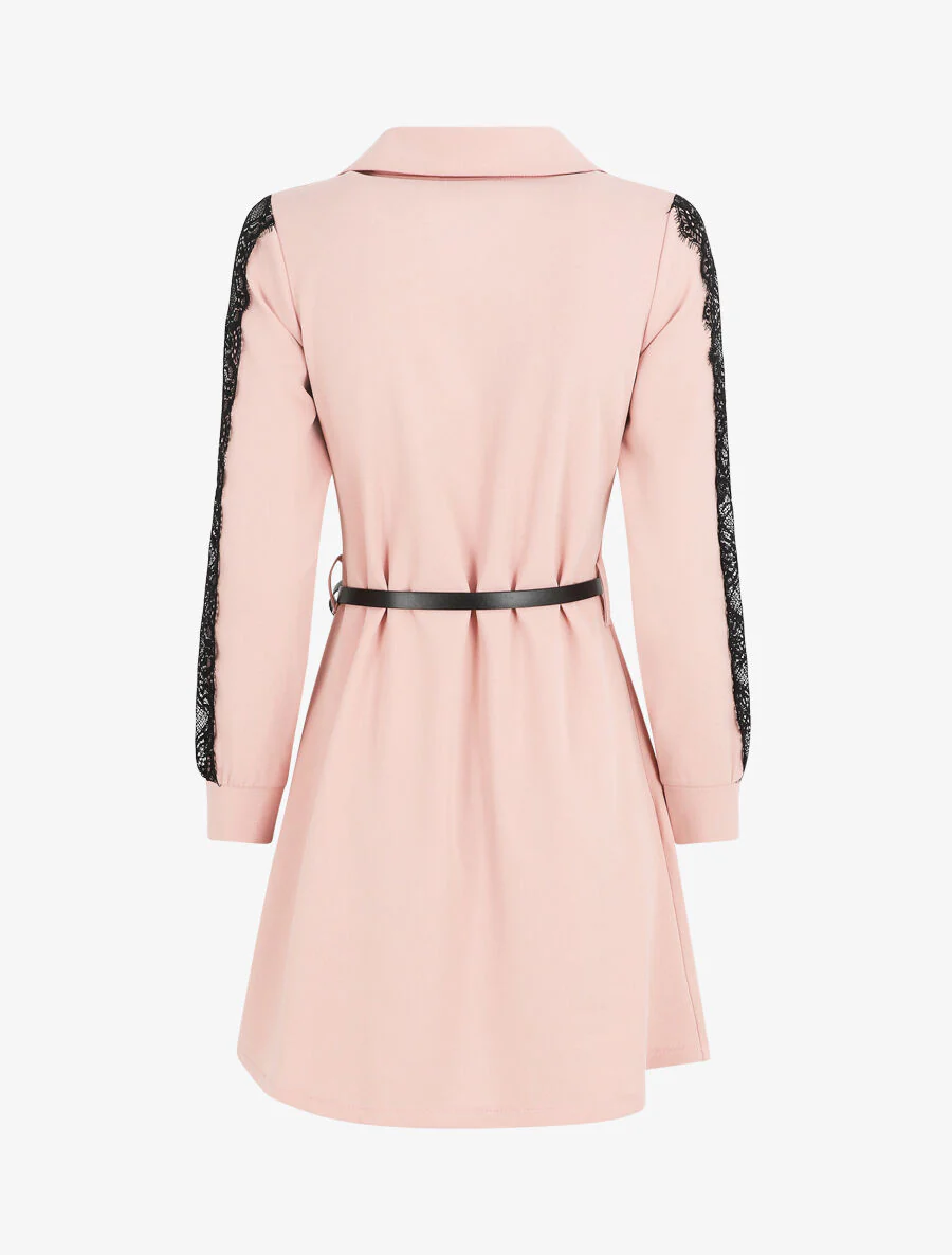 Robe chemise à manches dentelle - Rose - Image 2