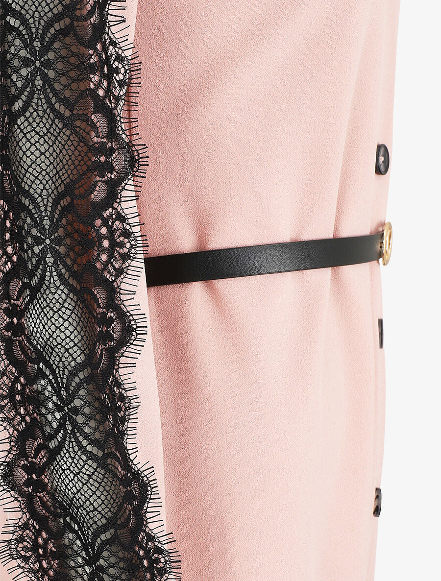 Robe chemise à manches dentelle - Rose - Image 3