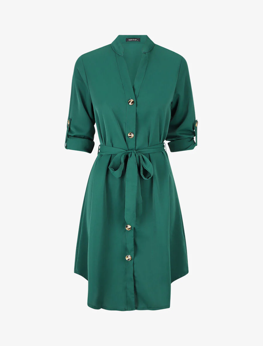 Robe chemise à manches longues et boutons - Vert