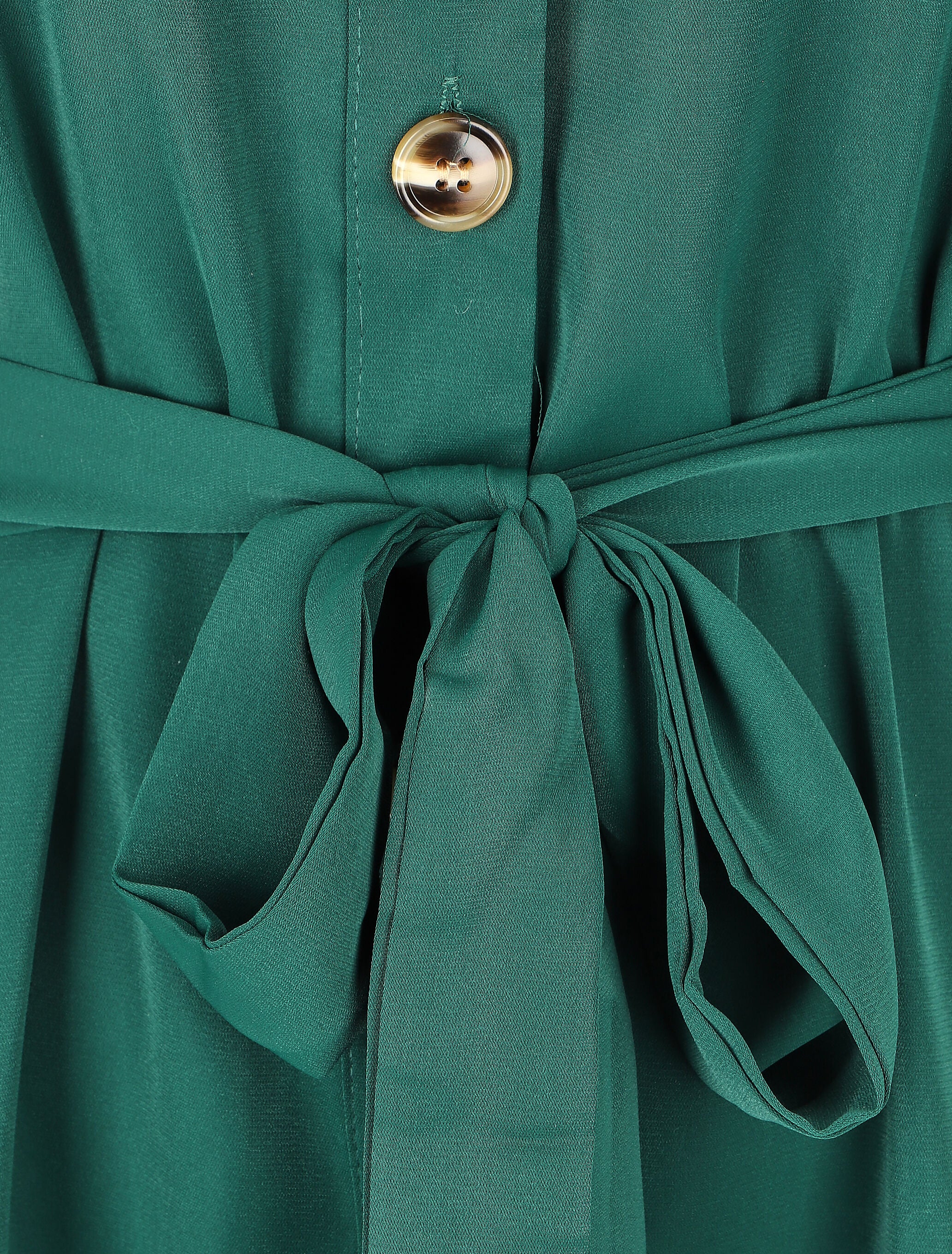 Robe chemise à manches longues et boutons - Vert - Image 3