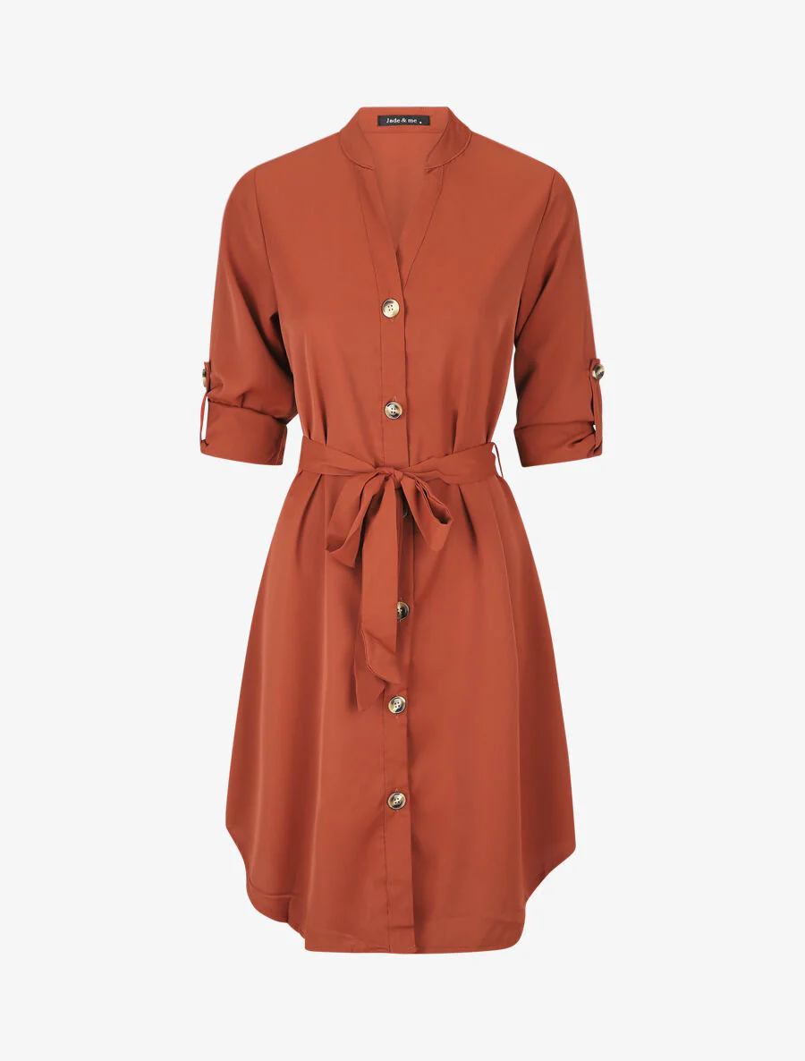 Robe chemise à manches longues et boutons - Rouille