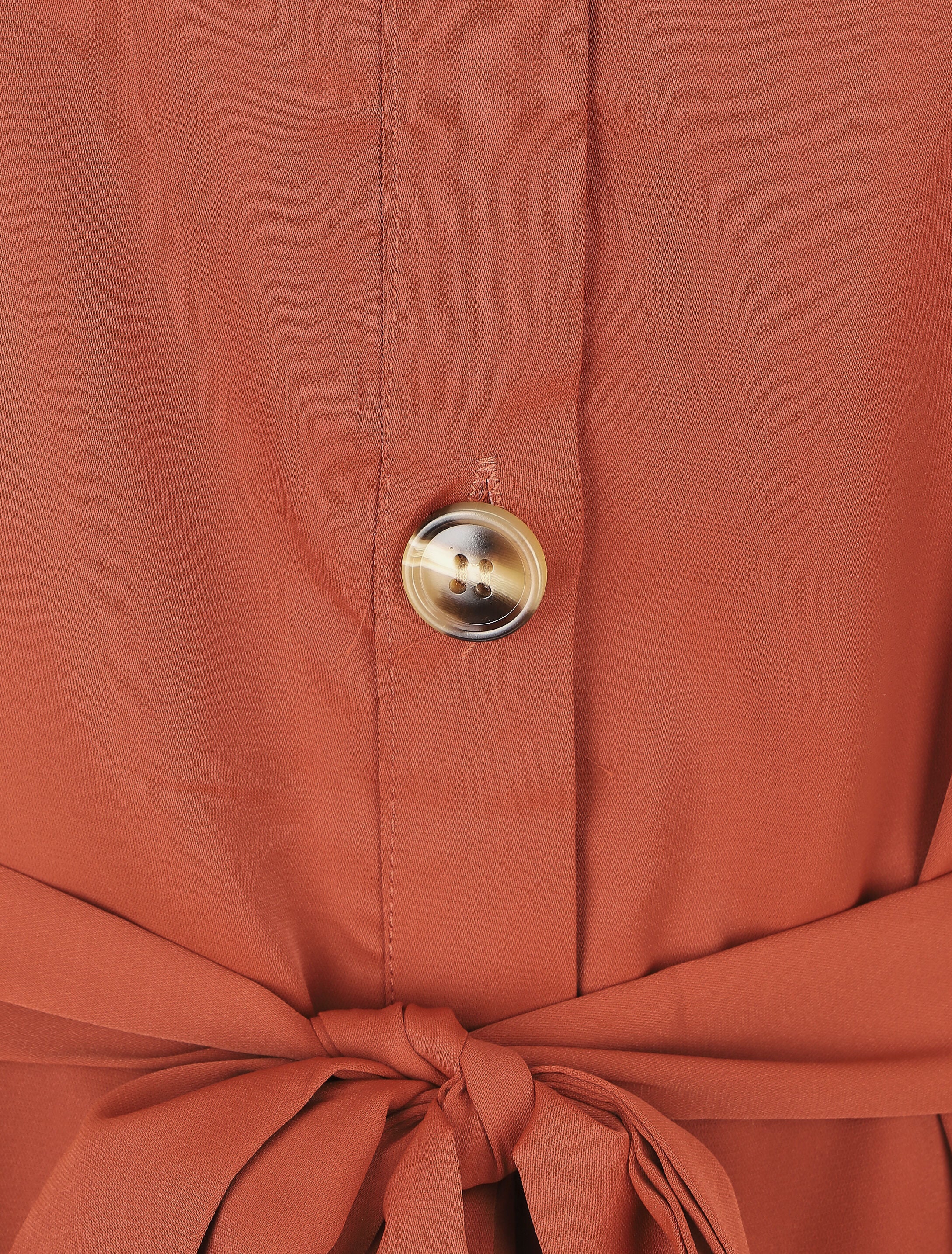 Robe chemise à manches longues et boutons - Rouille - Image 3
