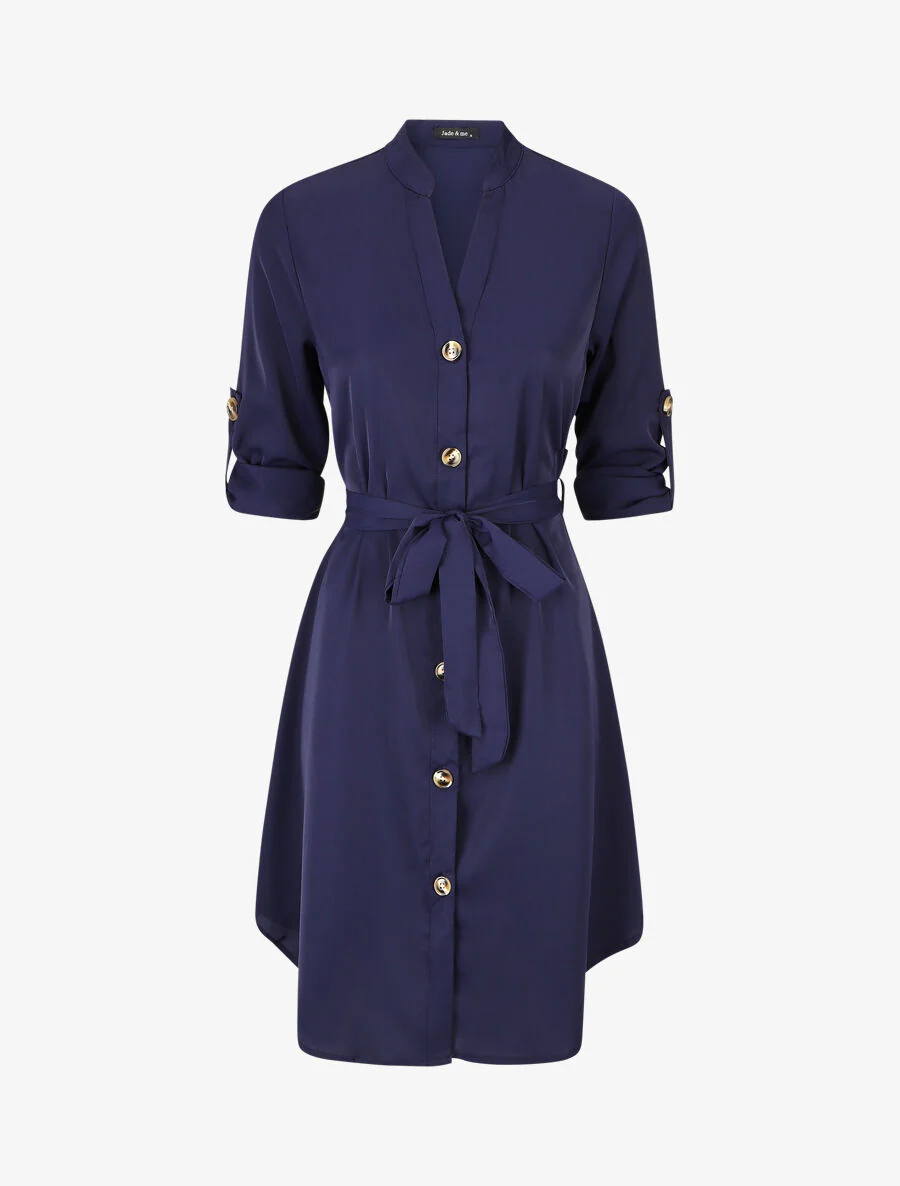 Robe chemise à manches longues et boutons - Marine