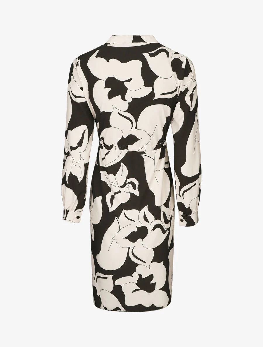 Robe chemise à taille élastiquée imprimé grandes fleurs - Noir - Image 2