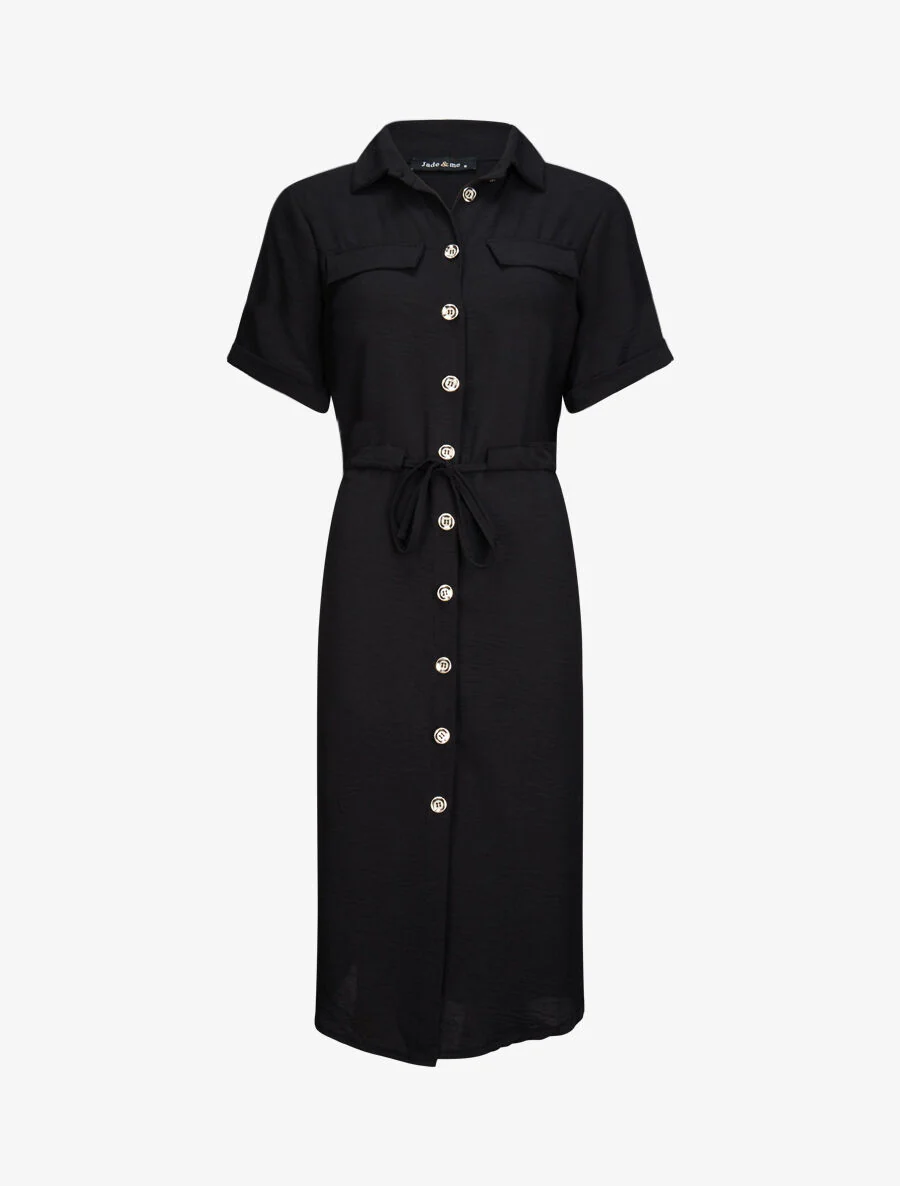 Robe chemise à taille élastiquée - Noir