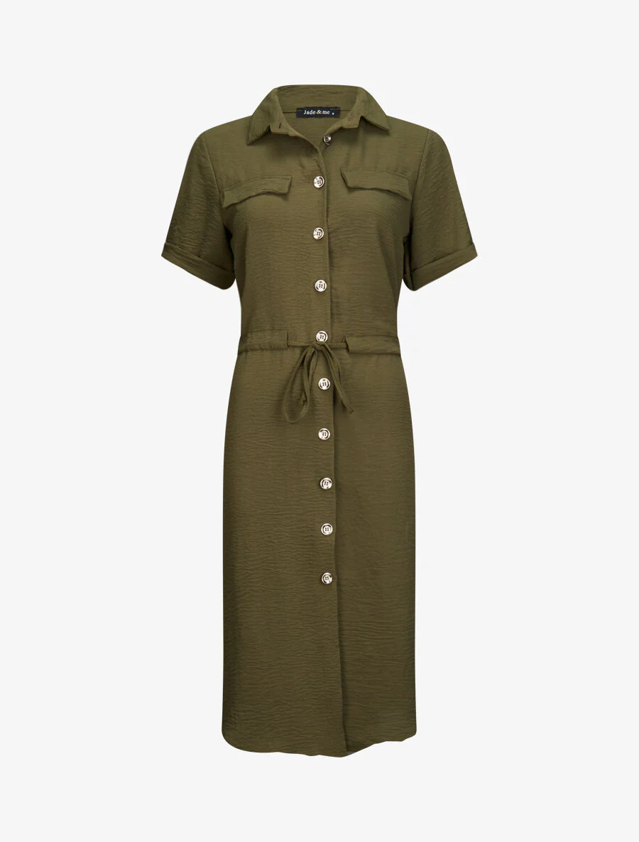 Robe chemise à taille élastiquée - Kaki