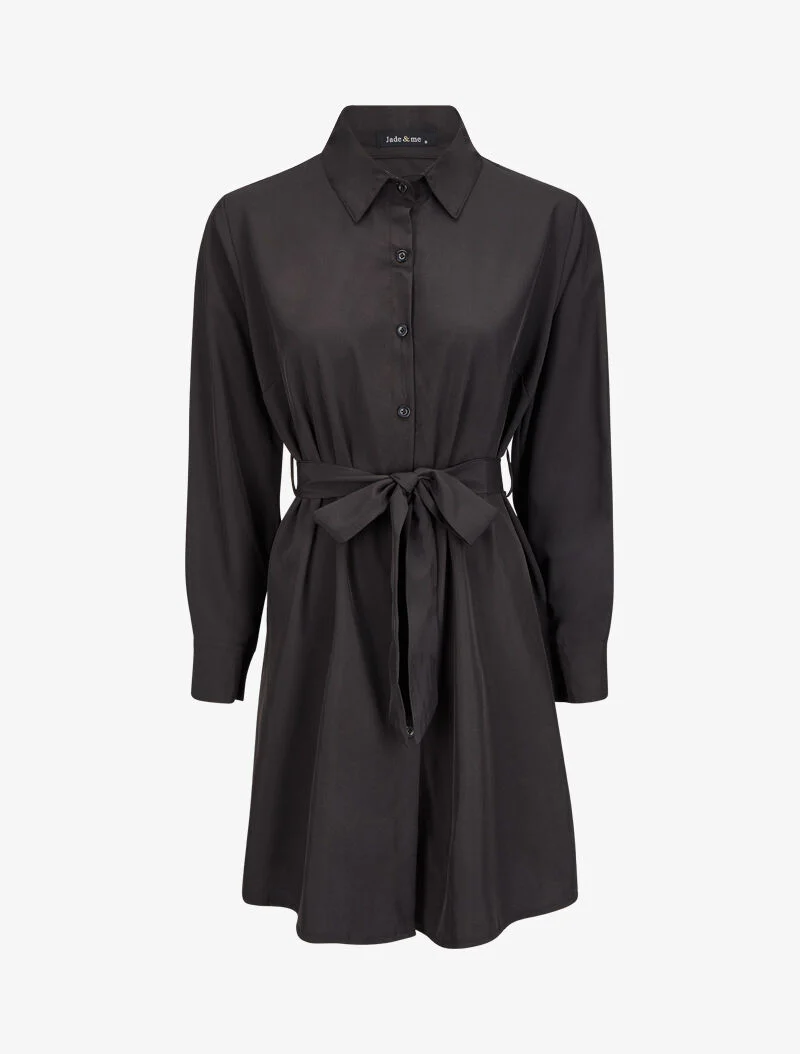 Robe chemise ample à ceinture - Noir