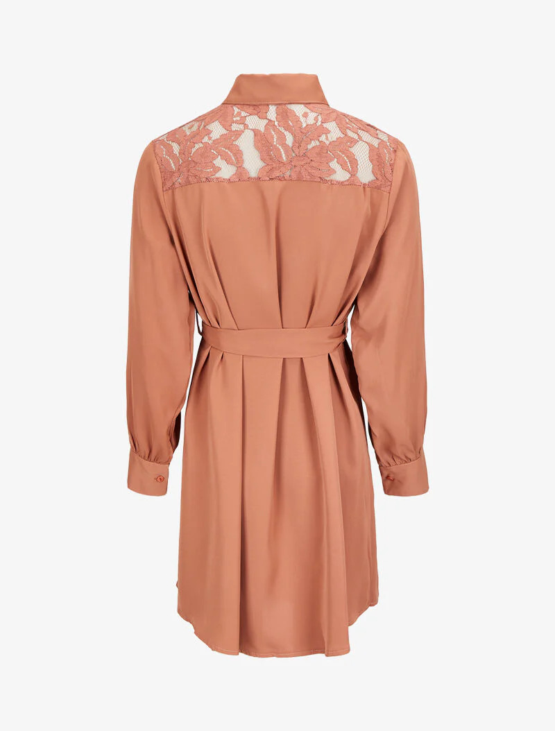 Robe chemise ample à épaules en dentelle - Camel clair - Image 2