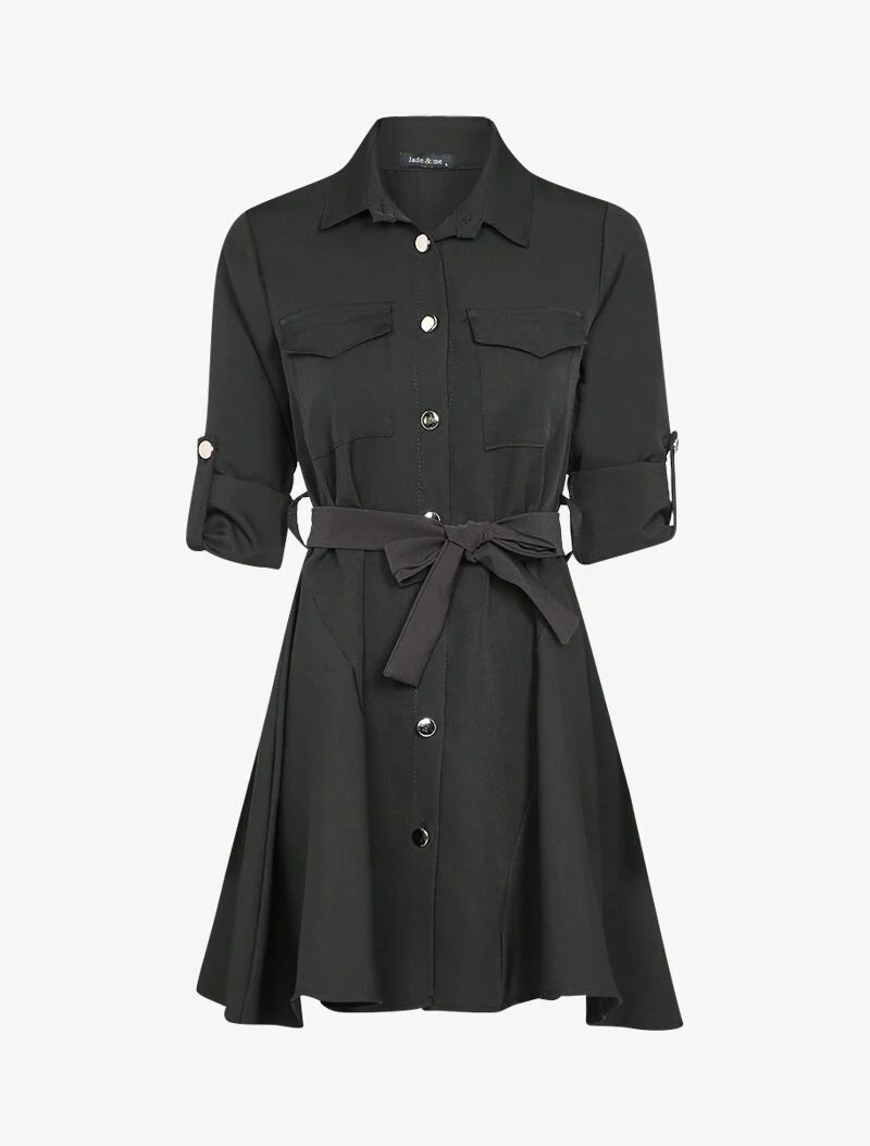 Robe chemise asymétrique - Noir