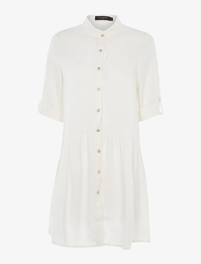 Robe chemise bas volanté asymétrique - blanc
