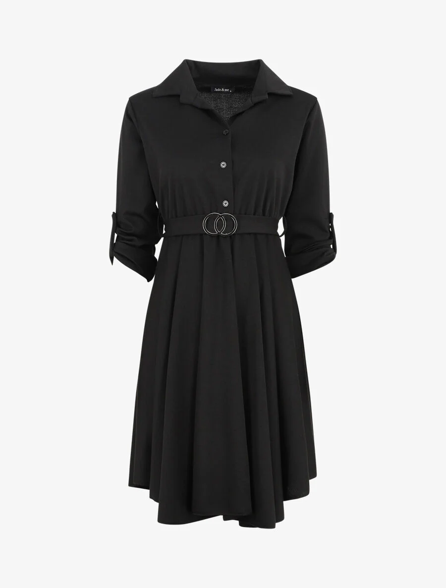 Robe chemise coupe patineuse - Noir