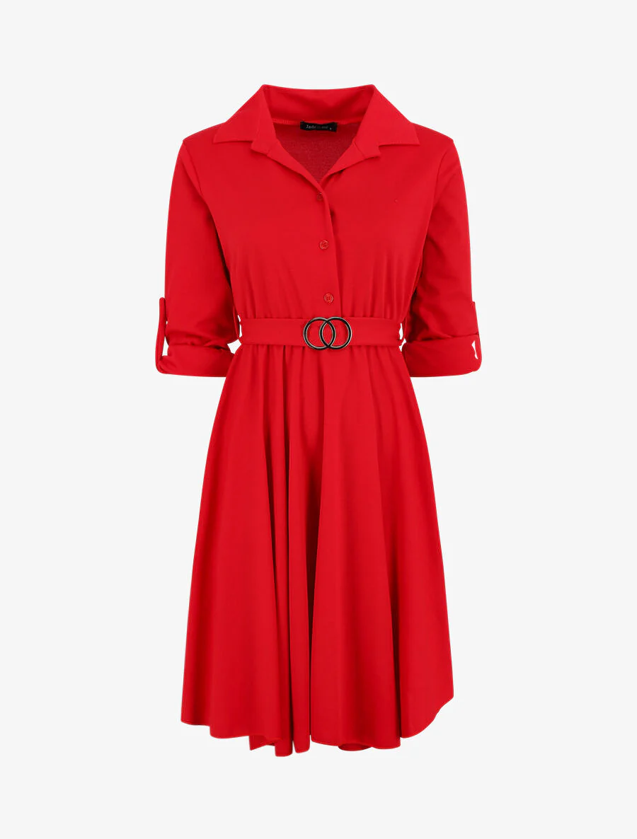 Robe chemise coupe patineuse - Rouge