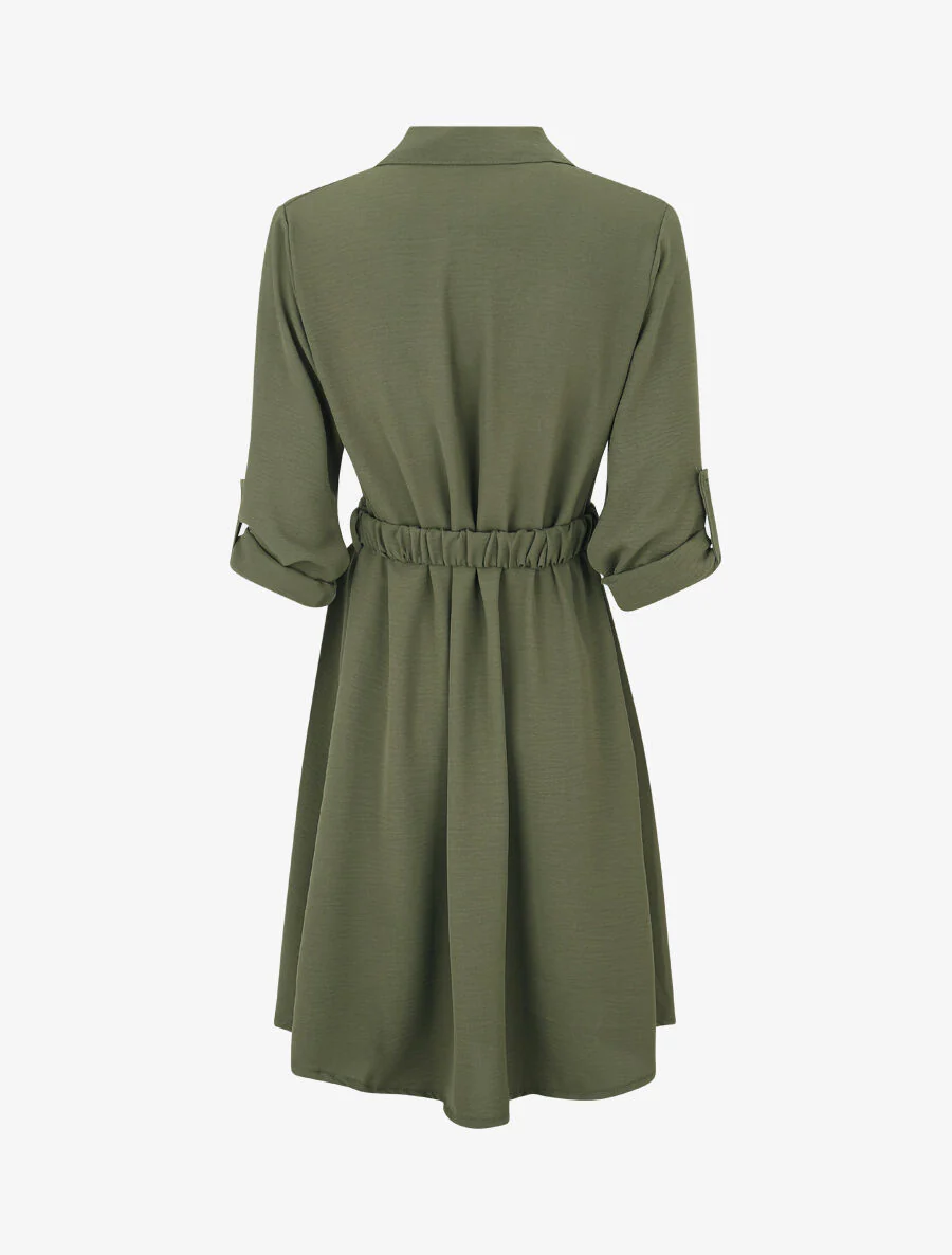 Robe chemise courte coupe droite - Kaki - Image 2