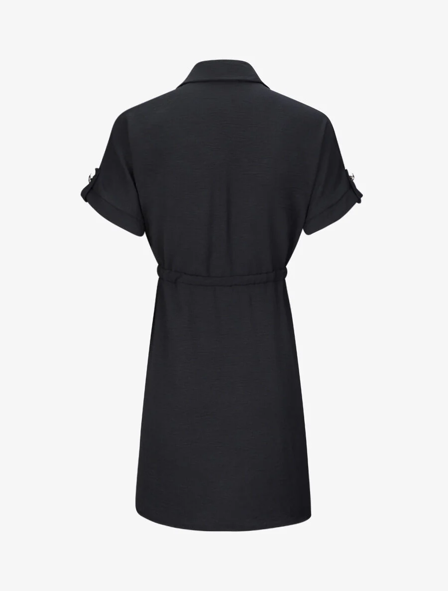 Robe chemise courte oversize unie à manches courtes - Noir - Image 2