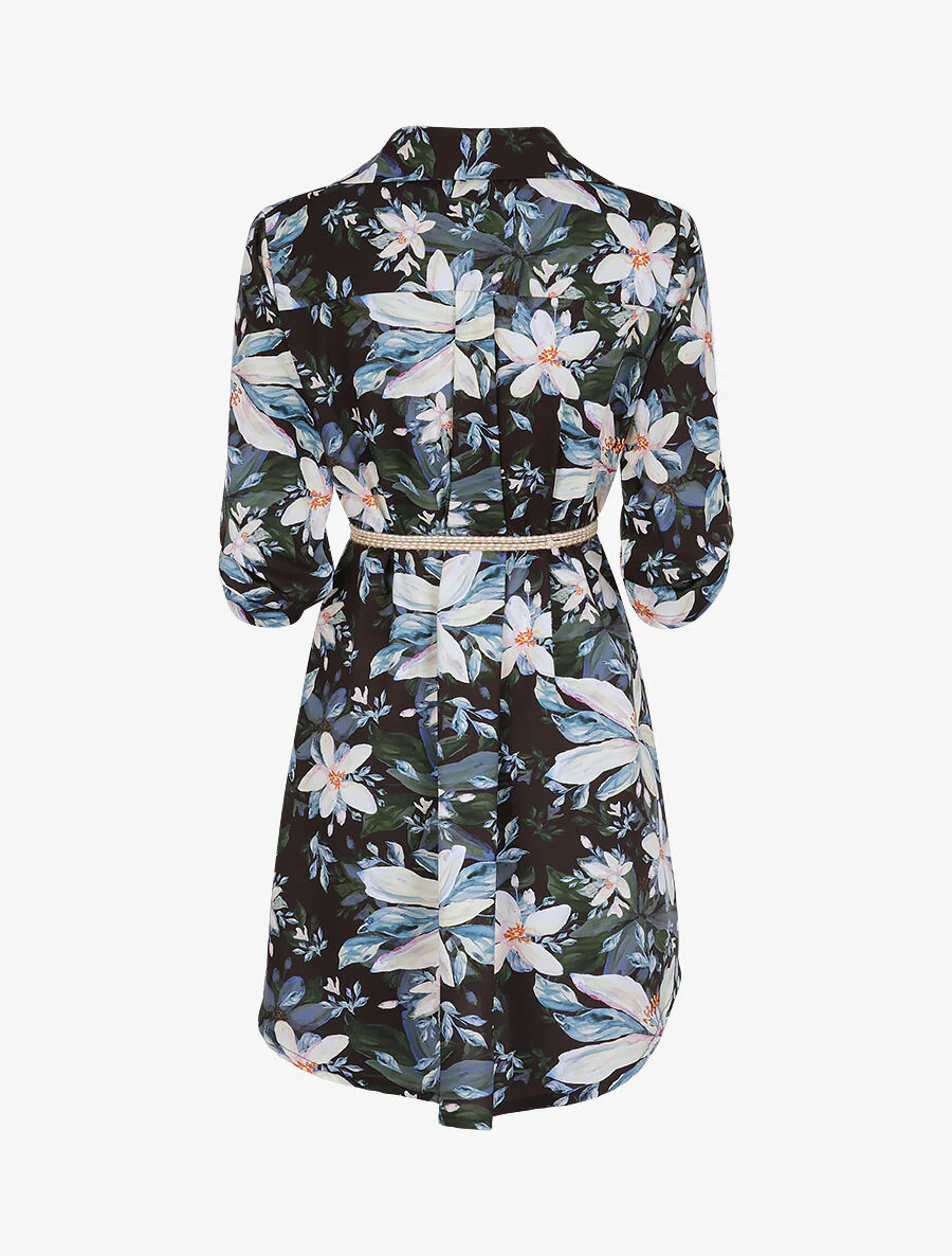 Robe chemise droite imprimé fleurs de lys - Noir - Image 2