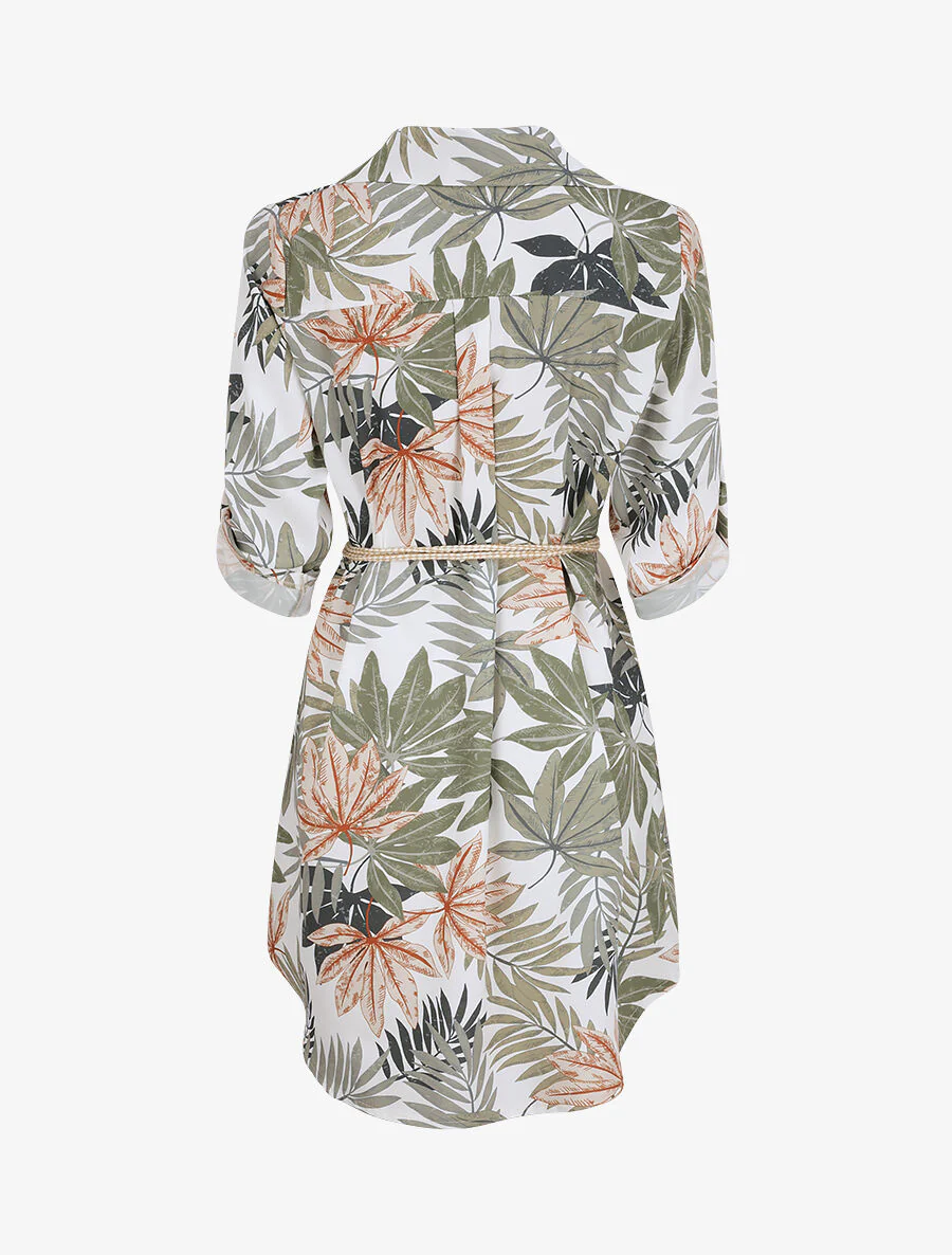 Robe chemise droite imprimé tropical - Blanc - Image 2