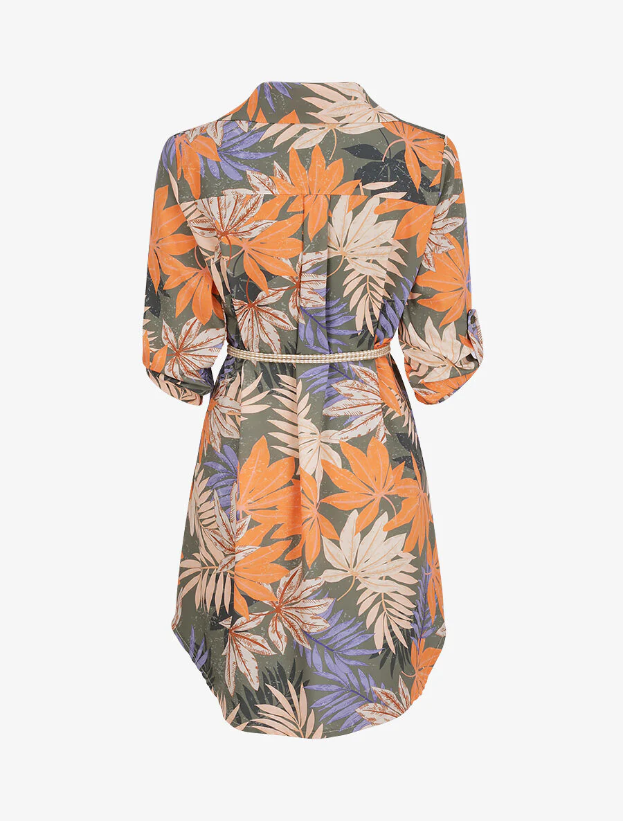 Robe chemise droite imprimé tropical - Vert olive - Image 2