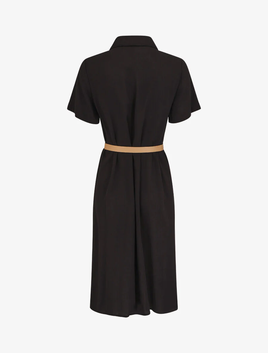 Robe chemise droite mi-longue manches courtes - Noir - Image 2