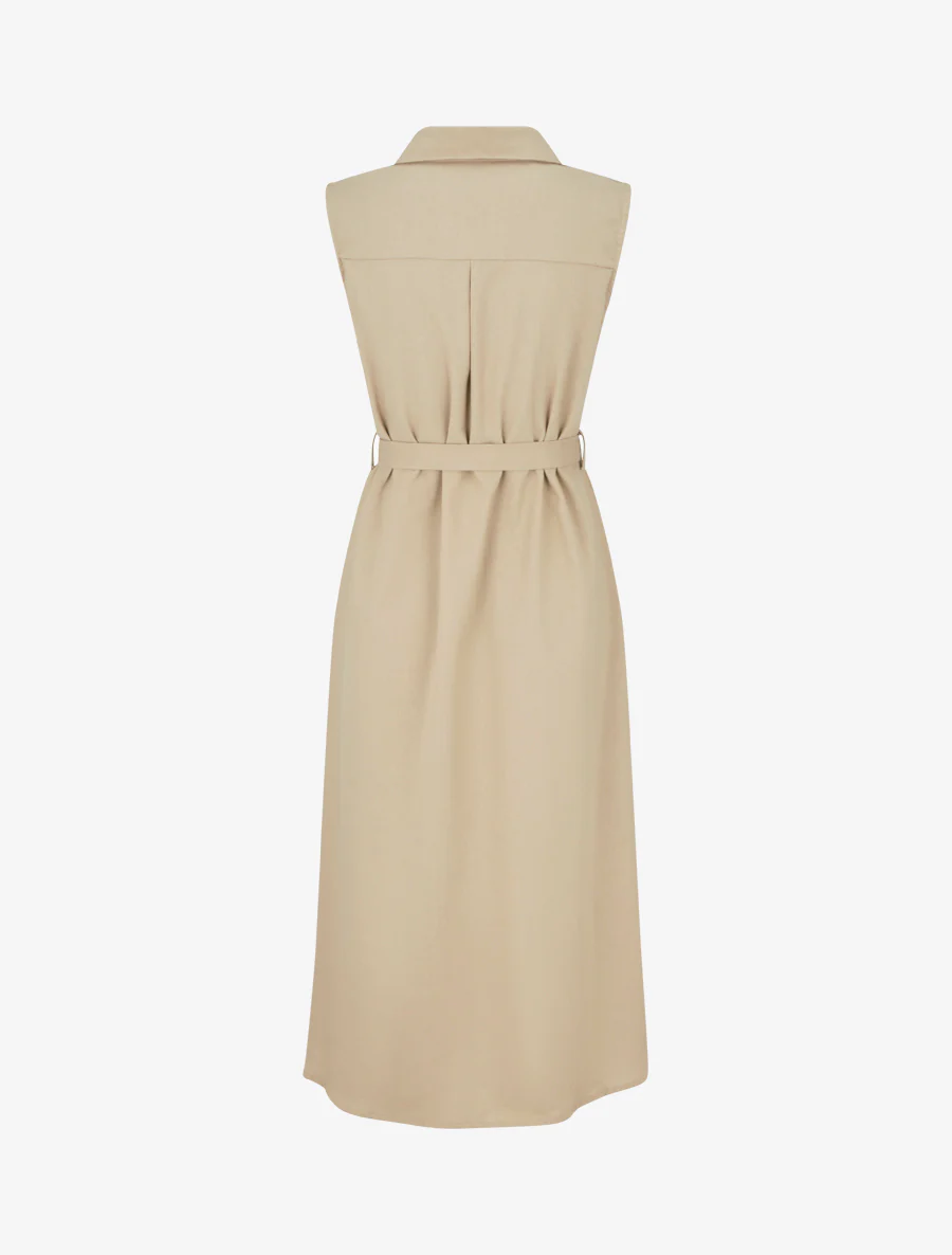 Robe chemise droite sans manches - Beige - Image 2