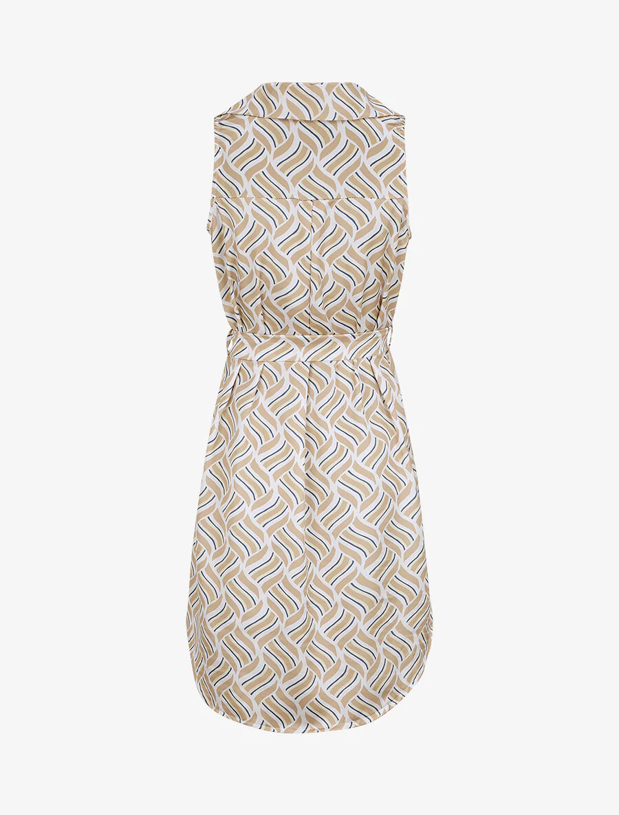 Robe chemise droite sans manches imprimé graphique - Beige - Image 2