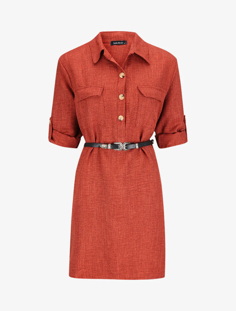 Robe chemise effet froissé - Rouille