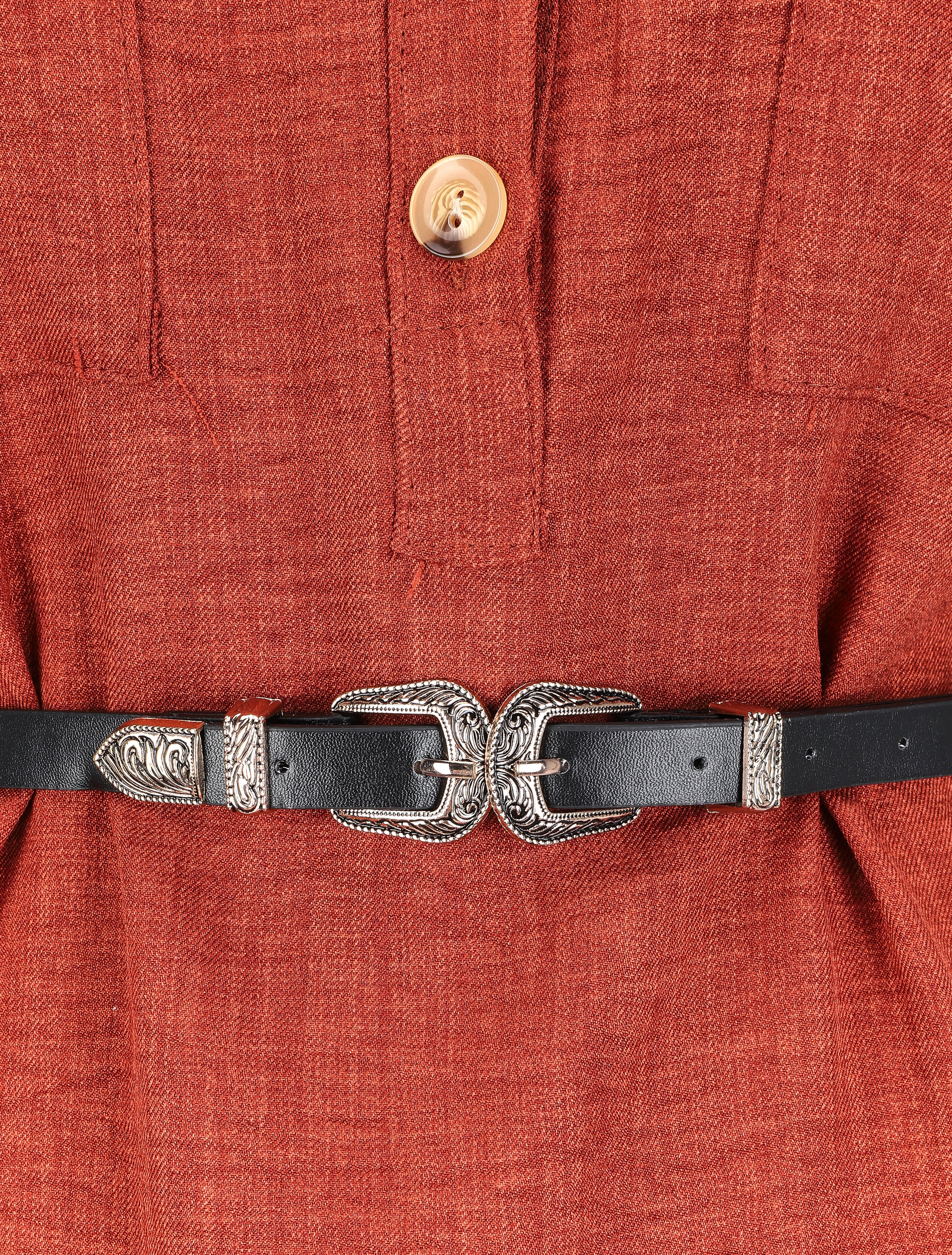 Robe chemise effet froissé - Rouille - Image 3