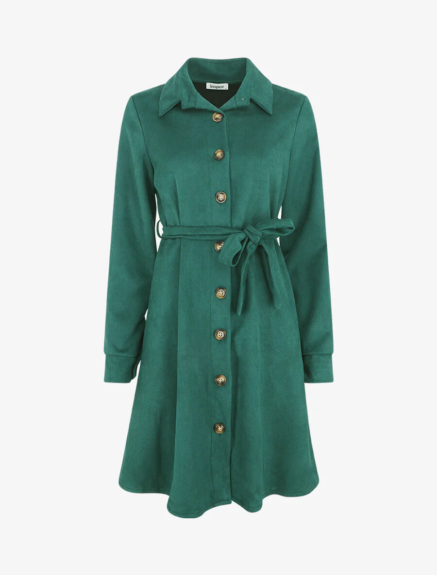 Robe chemise en suédine - Vert forêt