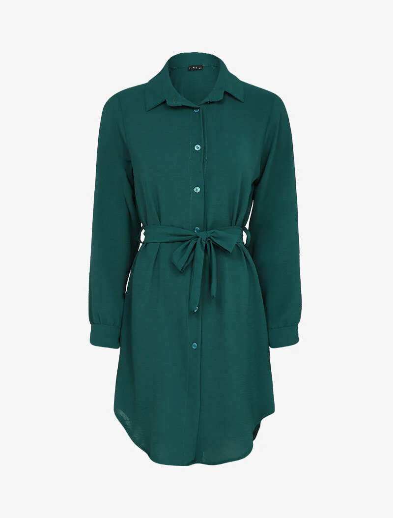 Robe chemise fluide à bords arrondis - Bleu canard