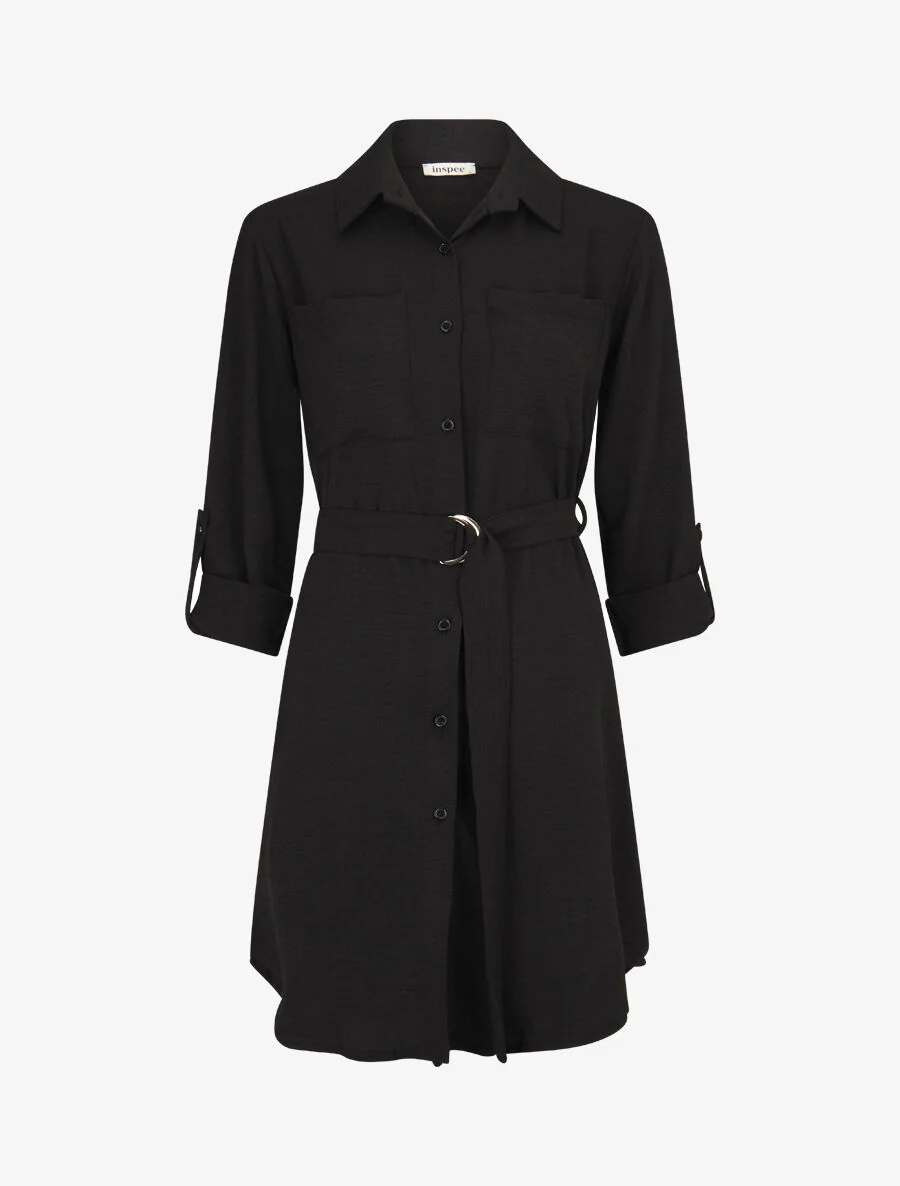 Robe chemise fluide et ceinturée - Noir