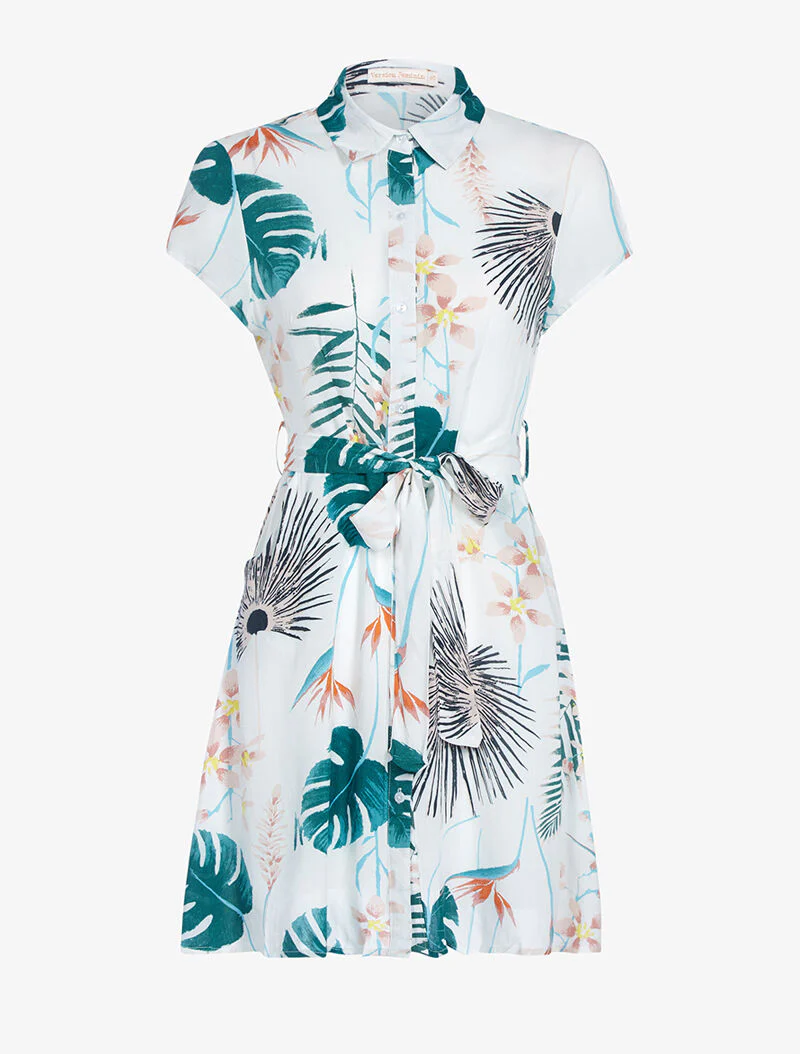 Robe chemise imprimé feuillage - blanc