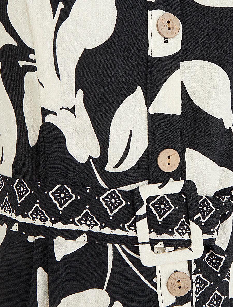 Robe chemise imprimé fleurs tropicales - Noir - Image 3