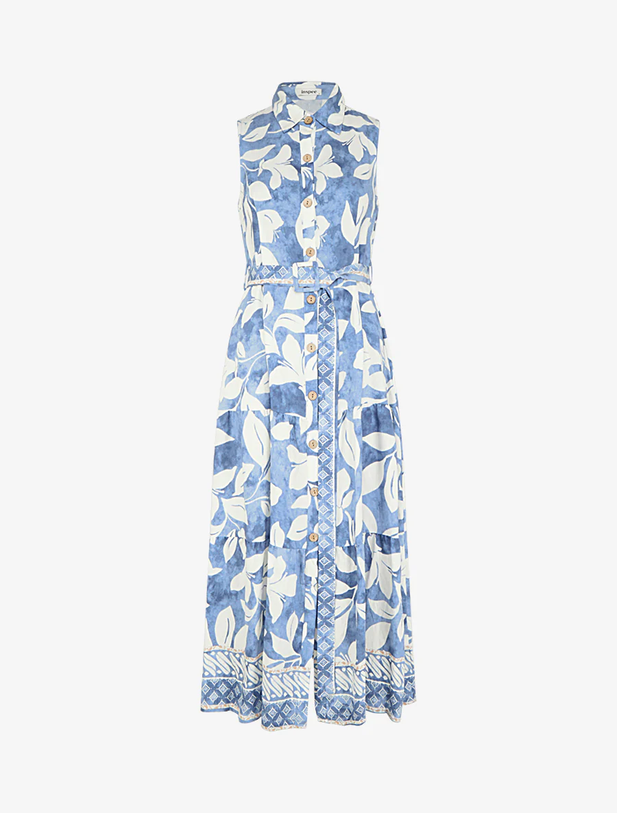 Robe chemise imprimé fleurs tropicales - Bleu clair