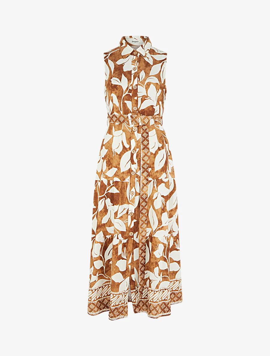 Robe chemise imprimé fleurs tropicales - Camel