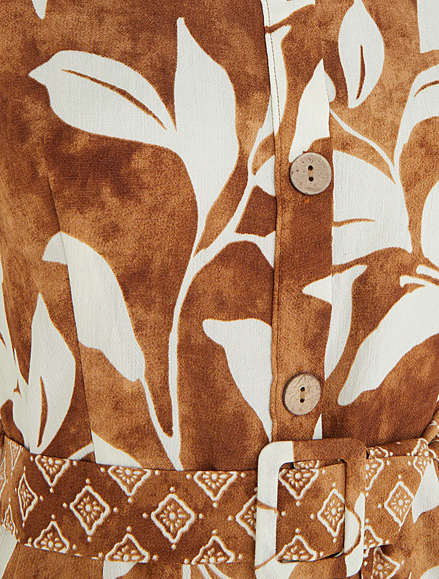 Robe chemise imprimé fleurs tropicales - Camel - Image 3