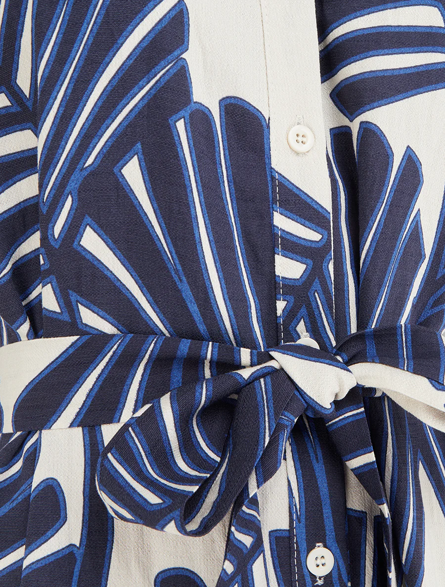 Robe chemise imprimé tropical à manches courtes - Bleu - Image 3