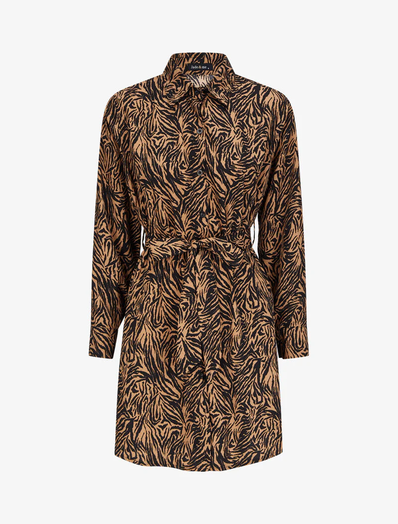 Robe chemise imprimé zèbre - Camel/noir