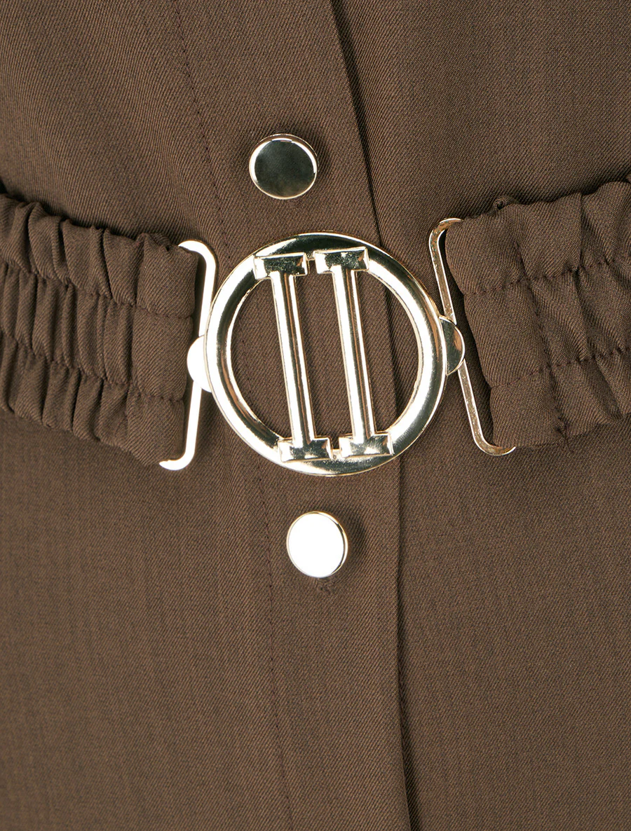 Robe chemise longue à poches décoratives - Marron - Image 3