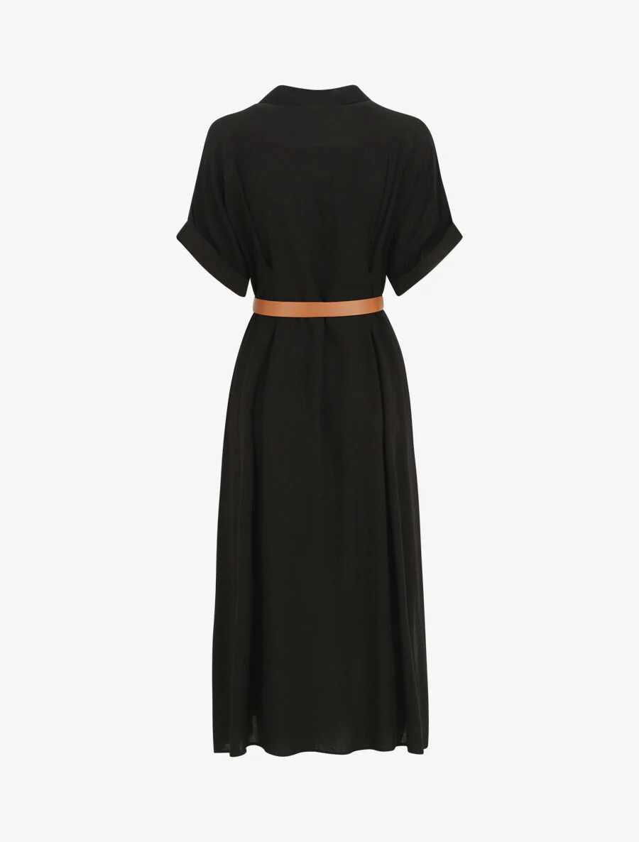 Robe chemise longue ceinturée - Noir - Image 2
