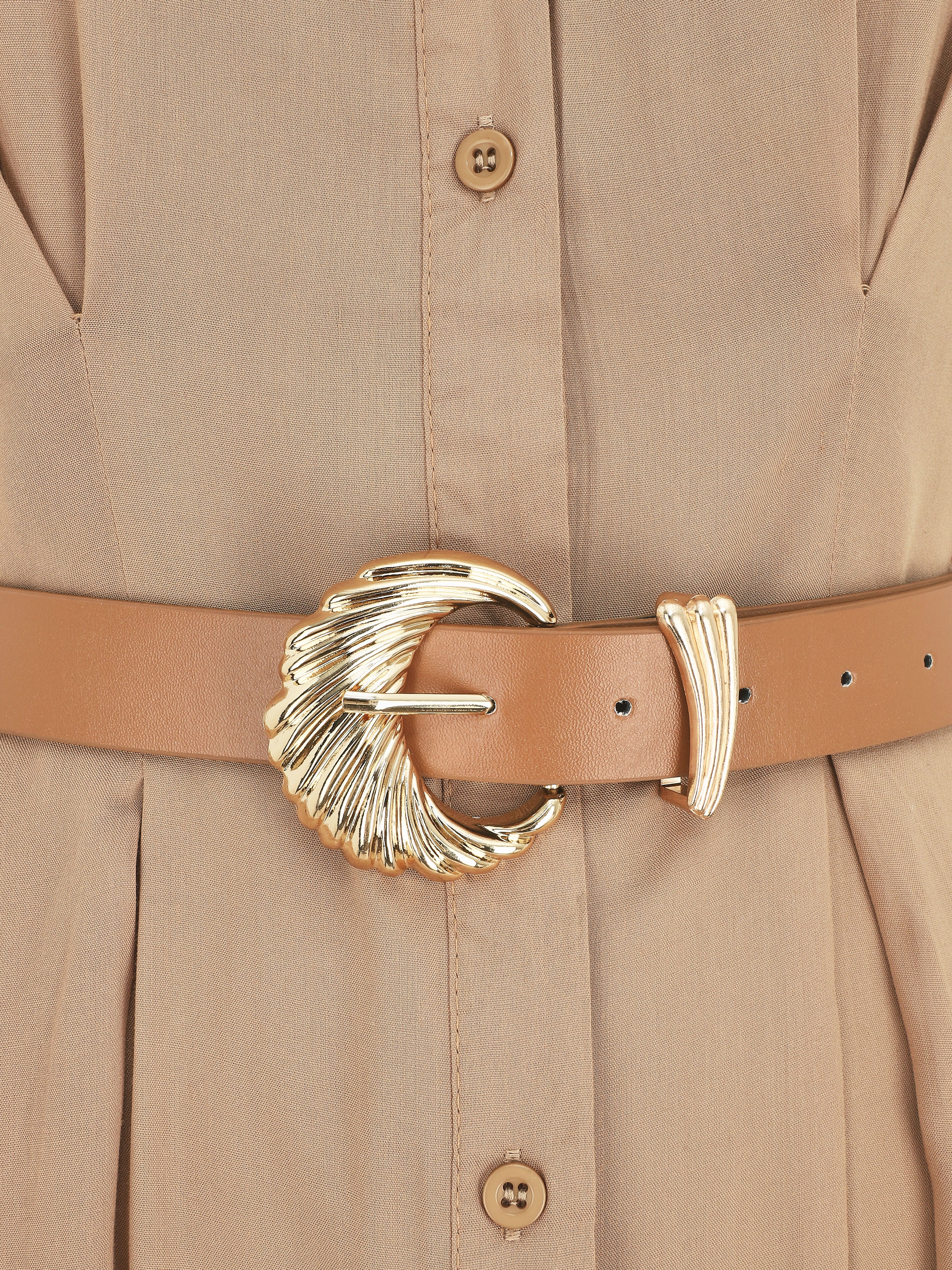 Robe chemise longue ceinturée - Camel - Image 3