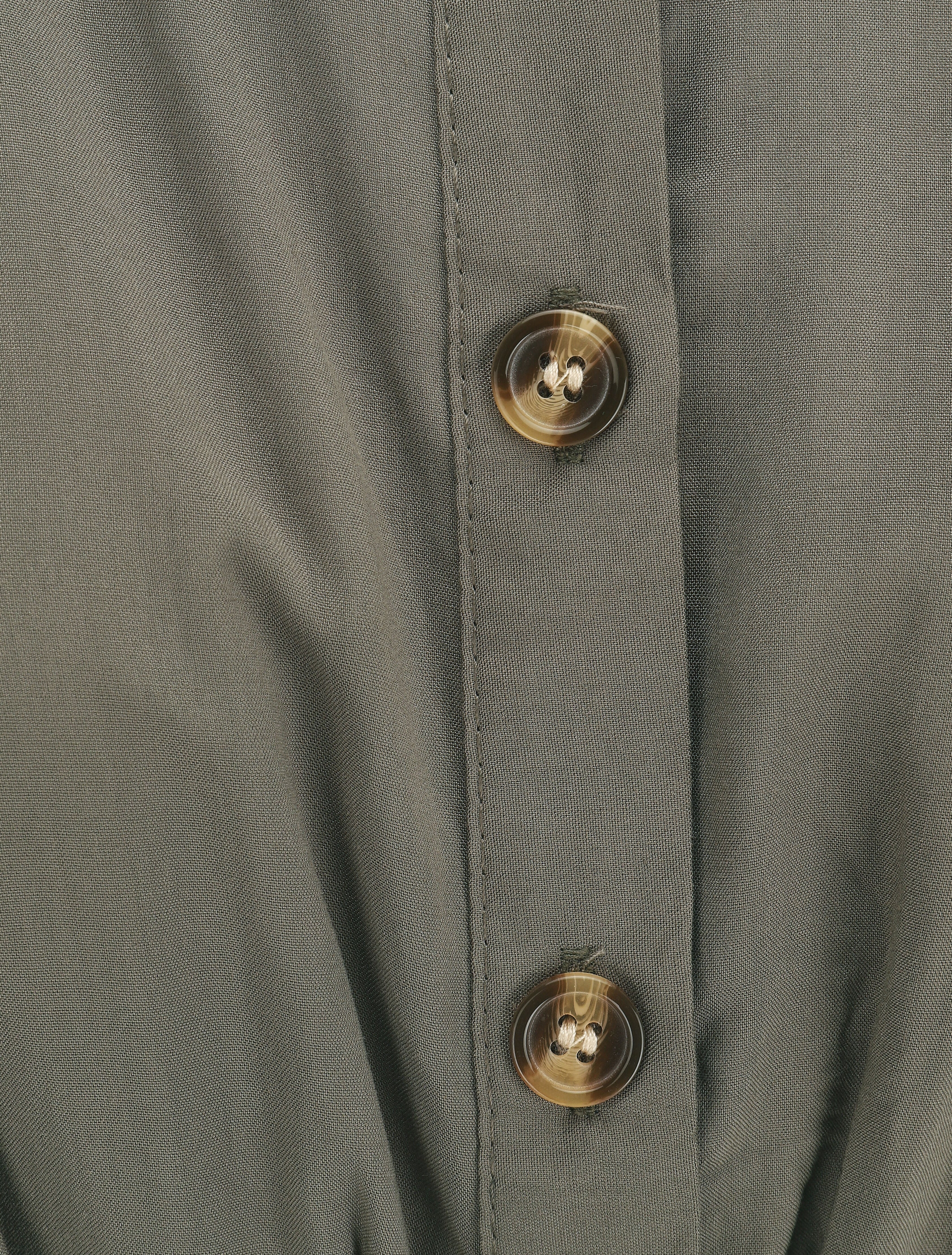 Robe chemise longue évasée et unie - Kaki - Image 3