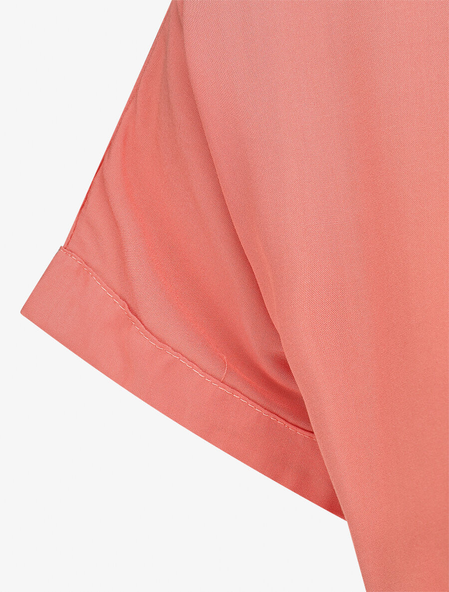 Robe chemise longue évasée et unie - Corail - Image 3