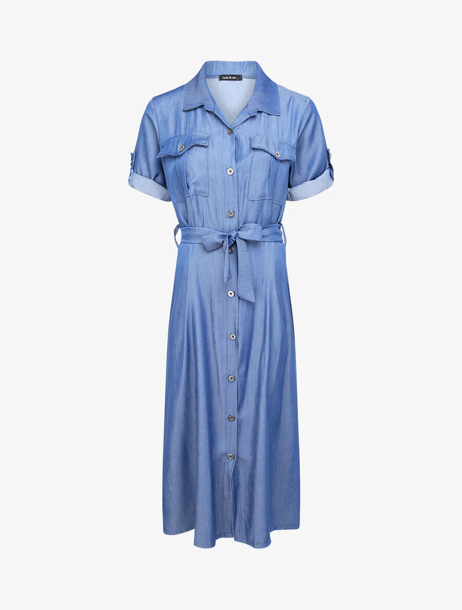Robe chemise longue - Bleu jean