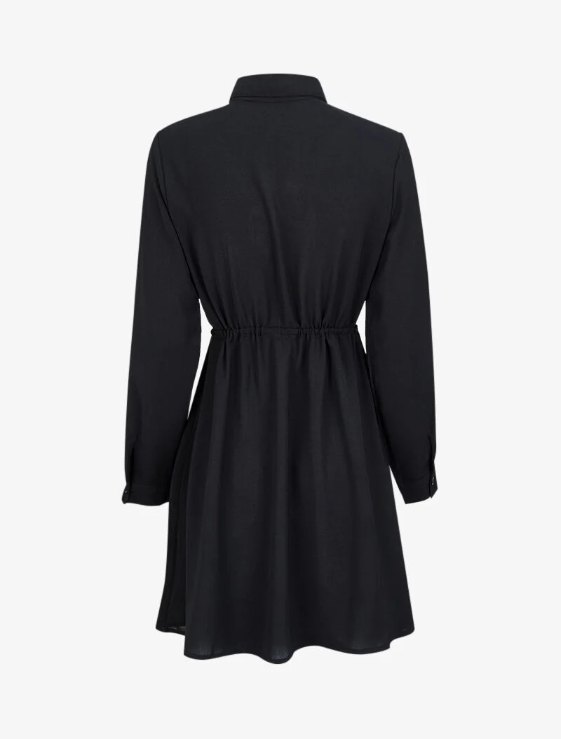 Robe chemise mi-longue à lien à nouer - Noir - Image 2